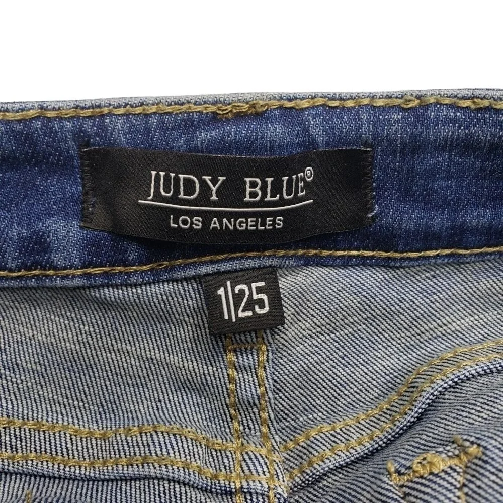 Judy Blue Jeans Skinny Fit Distressed Patchwork Medium Wash‎ Stretch Size 25